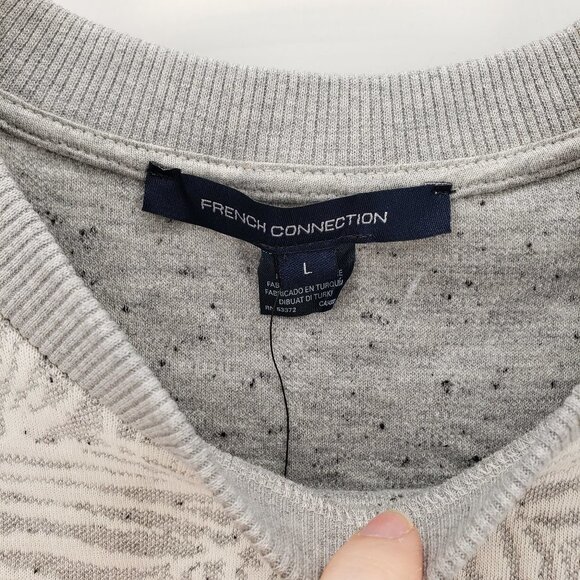 FRENCH CONNECT. nwt Sekia Jersey Sweatshirt Cropped Leaf Print L Gray White - Picture 7 of 13